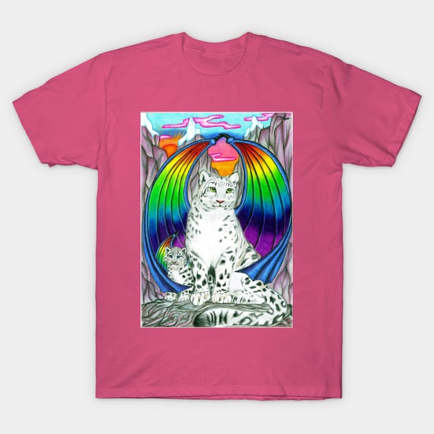 Snow leopards with rainbow wings T-Shirt by MelanieJeyakkumar